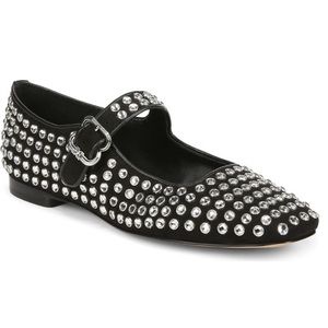 Sam Edelman Michaela Rhinestone Crystal Black Flat Mary Jane Ballet Shoes